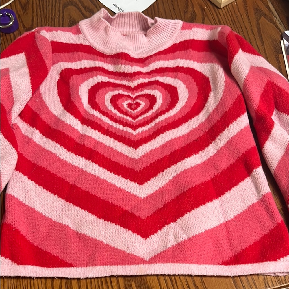 Pink and Red Heart Pattern Sweater